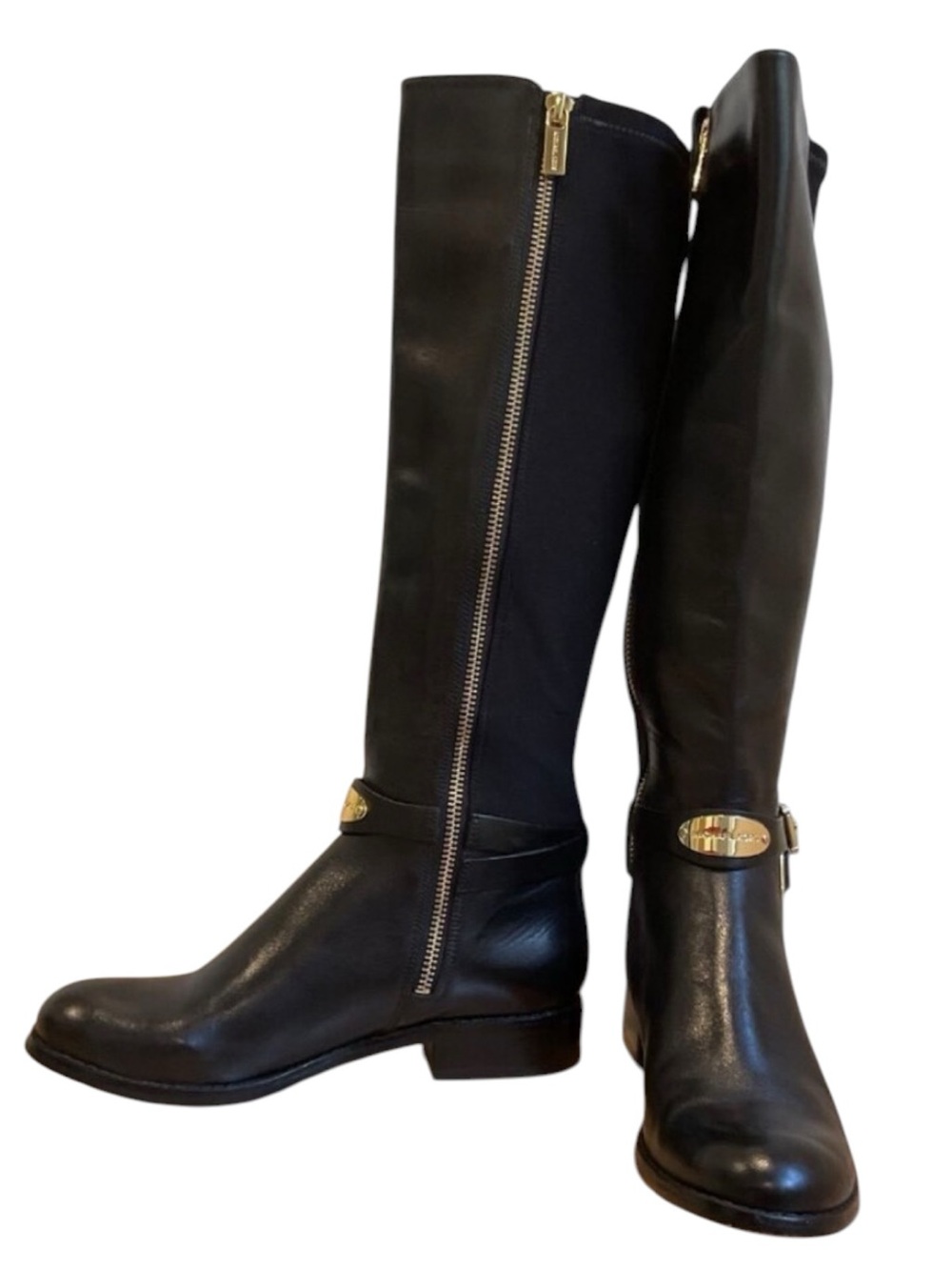 Michael Kors Black Leather Knee-High Riding Boots gold hardware Womens Size 5.5